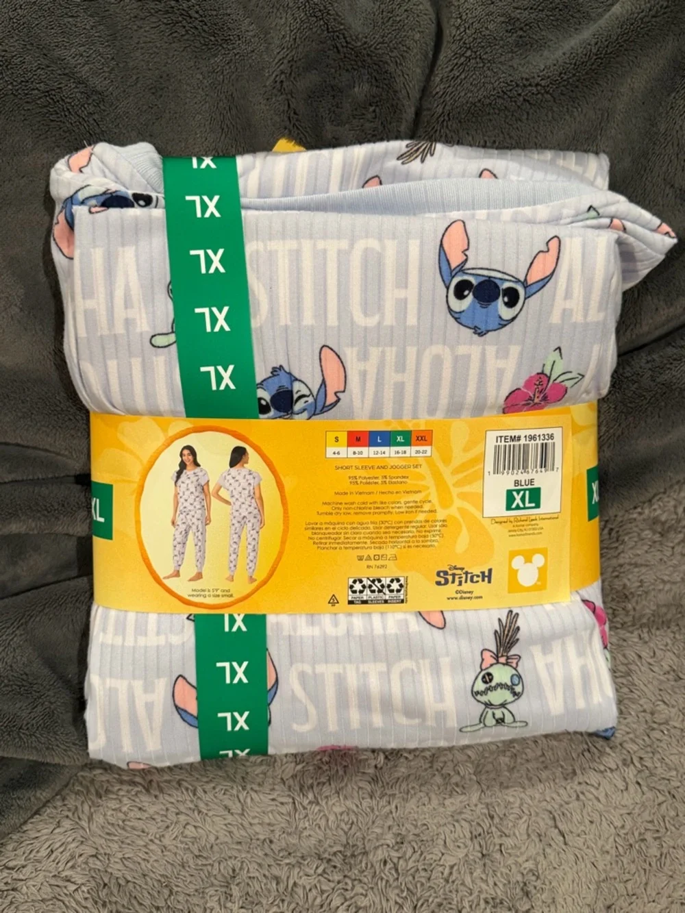 NWT Disney Stitch Short Sleeve PJ Set - Light Blue with Pink Accents - Picture 7 of 9